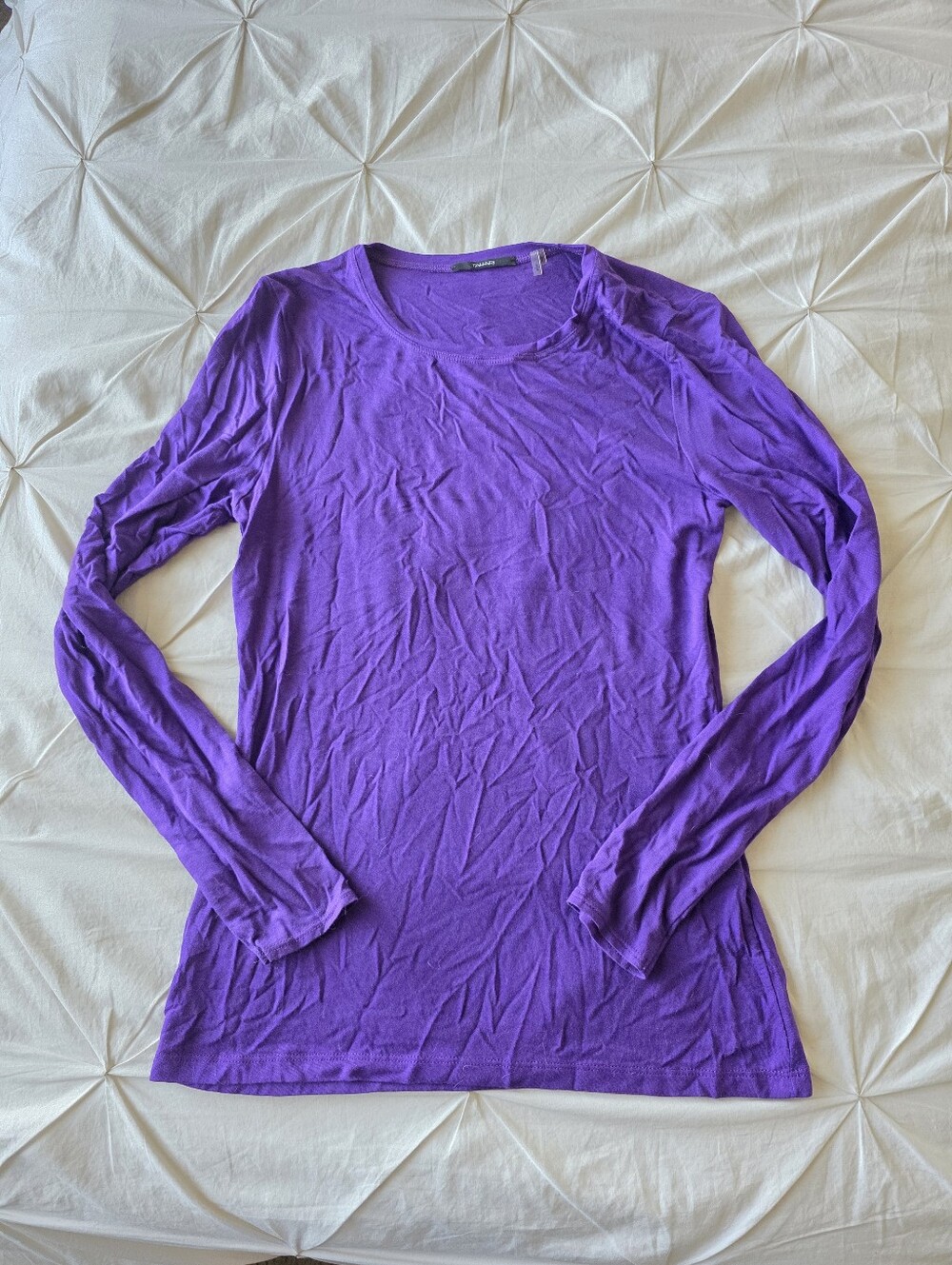 Tahari Purple Modal Long Sleeve Stretch Top Scoop Neck Casual Basic